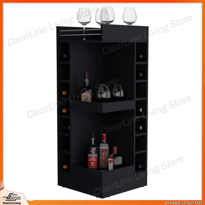 Wine Beer Rum - Black Corner Bar Cabinet with Wine