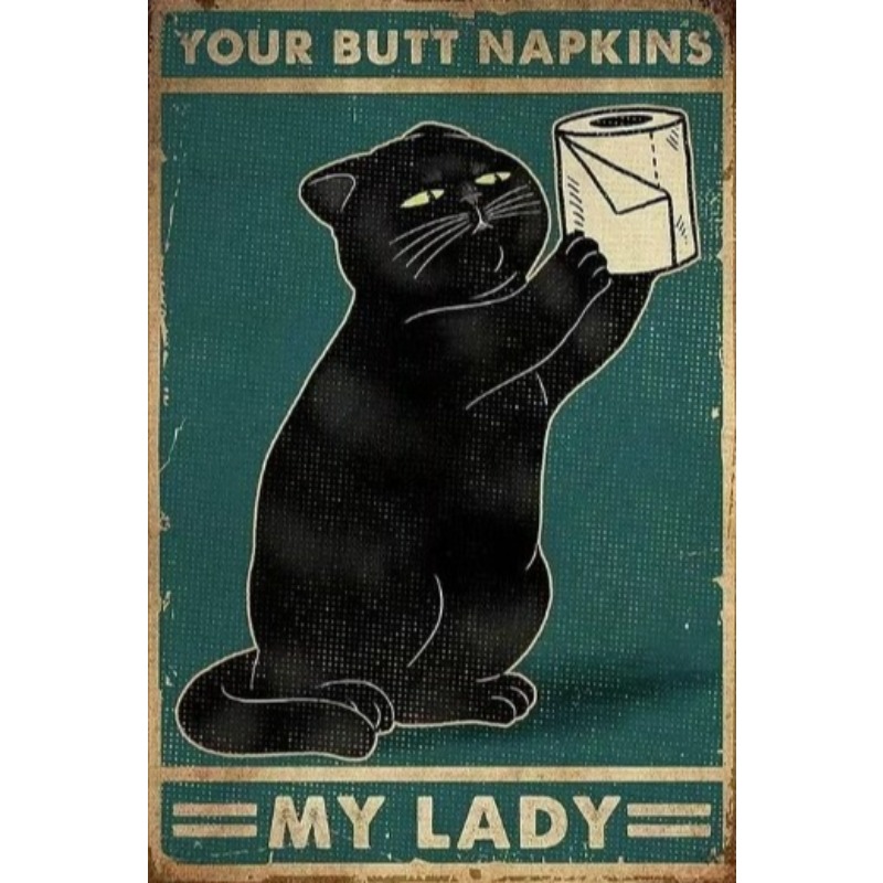 Black Funny Cat Metal Sign Vin - đánh giá và giá Wine Tag Label